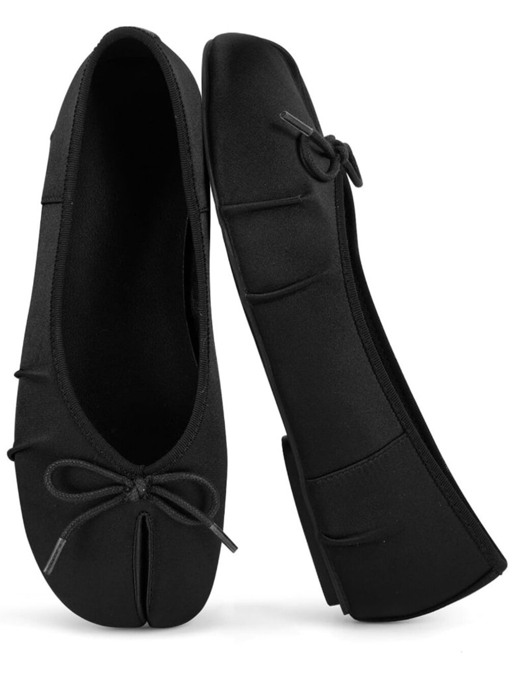 Women's Bowknot Black Comfort Tabi Split Toe Low Heel Casual Ballet Flat Shoes